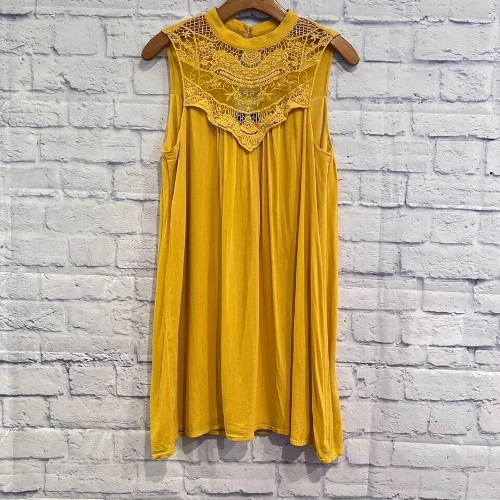 As U Wish Mustard Yellow Size Medium Above Knee Sleeveless Shift Dress High Neck